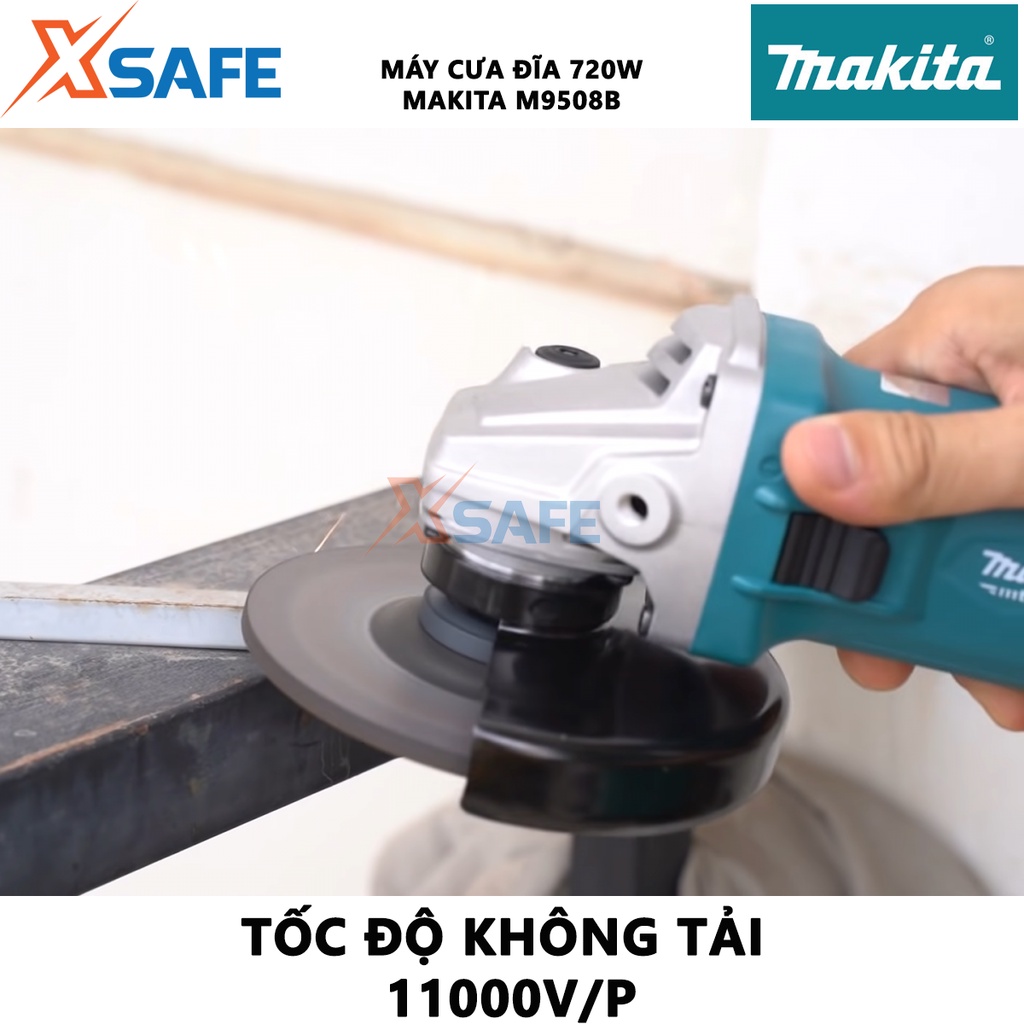 Máy mài góc MAKITA M9508B Máy mài cầm tay công suất 720W, đường kính đá mài 125mm, có phụ kiện cờ lê hãm đai ốc, tay cầm
