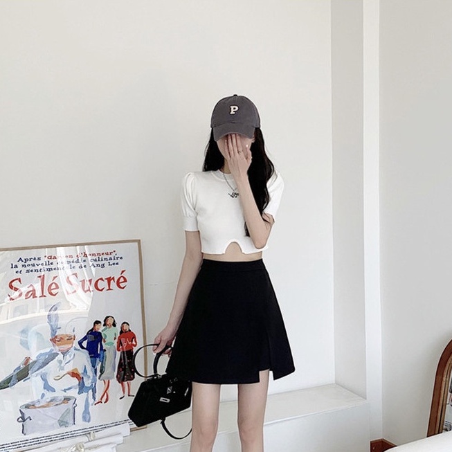 Chân váy chữ A ZHELIHANGFEI cạp cao màu đen đơn giản thời trang cho nữ