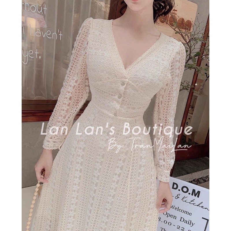 váy ren thiết kế cao cấp cổ V viền ren VRS012142 | BigBuy360 - bigbuy360.vn