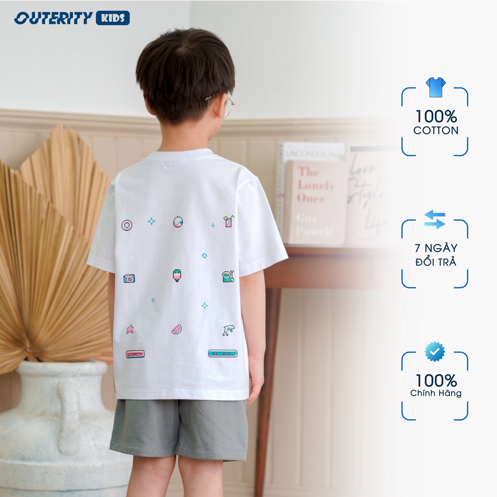 Áo thun trẻ em OuterityKids Pixel Icon/ Trắng - ORK124