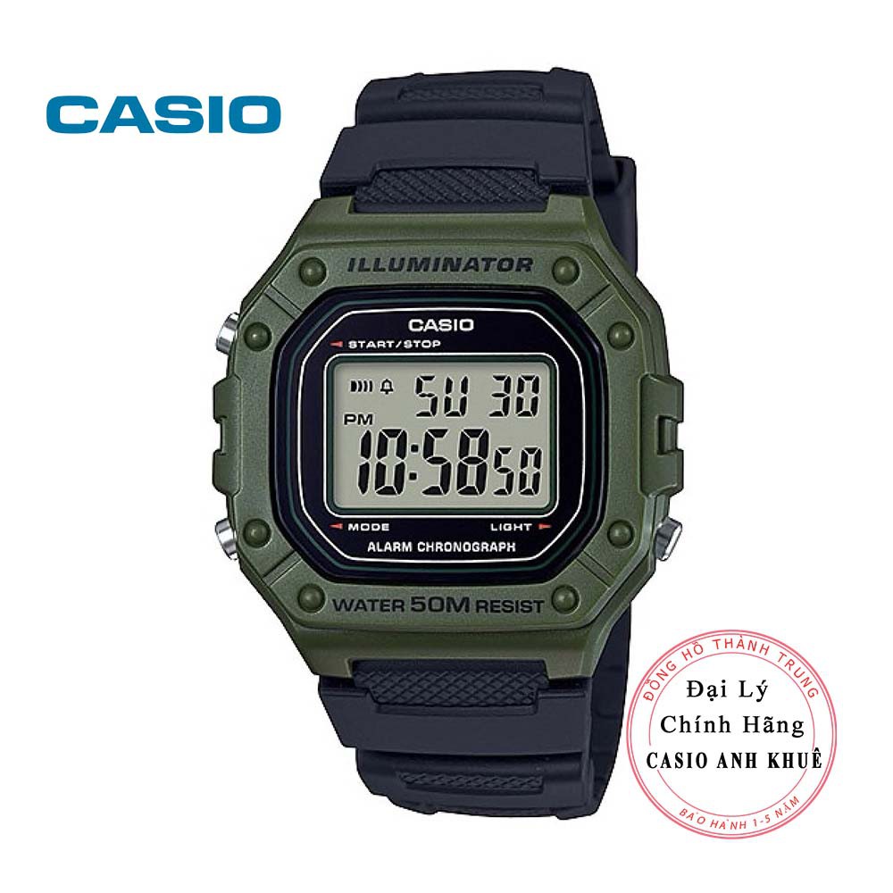 Đồng hồ điện tử nam Casio W-218H-3AVDF dây nhựa