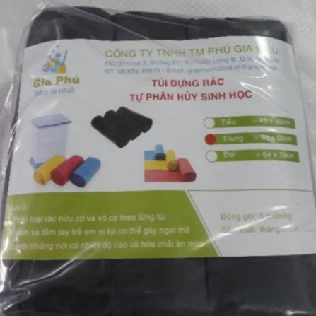 1KG Túi Đựng Rác, 3 Cuộn Trung 55x65 cm Túi Ni Lông  Đen Đựng Rác Tự Hủy Túi Đựng Rác Đen Sinh Học