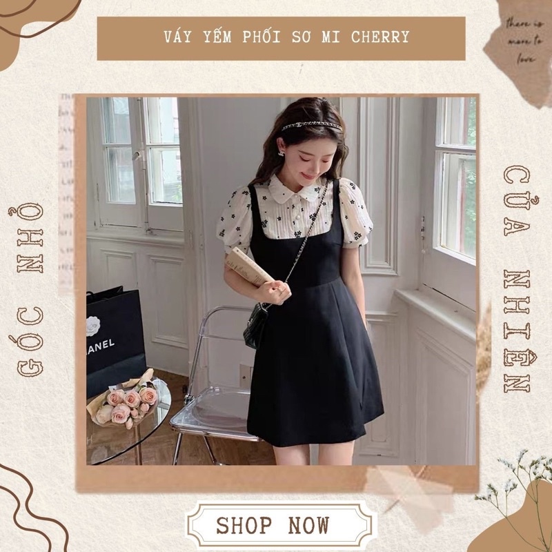Váy Yếm Dáng Ngắn Cùng Áo Sơ Mi Cherry Ullzzang Hàn Quốc Xinh Xỉu (ẢNH THẬT+VIDEO)