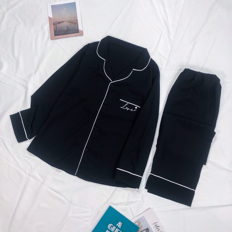 Bộ pijama thêu chữ love mặc nhà xinh xỉu video ảnh thật | BigBuy360 - bigbuy360.vn