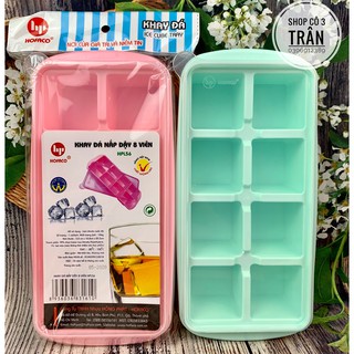 Vỉ làm đá có nắp đậy 8 viên HPL56 HOFACO - Khay trữ đông thức ăn dặm cho bé chính hãng nhựa Hồng Phát