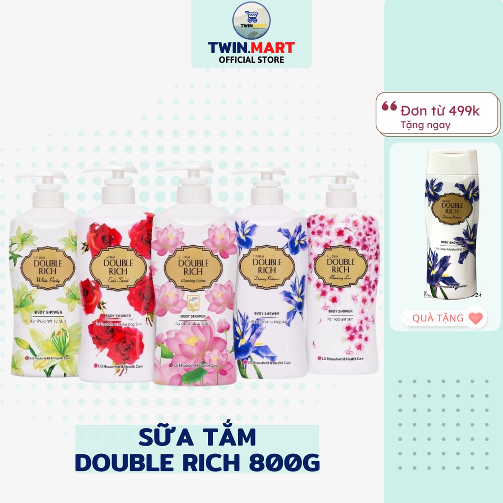 Date xa - Sữa Tắm Double Rich 800g - Hàn Quốc - Hoa hồng, anh đào, iris, lily, sen gạo