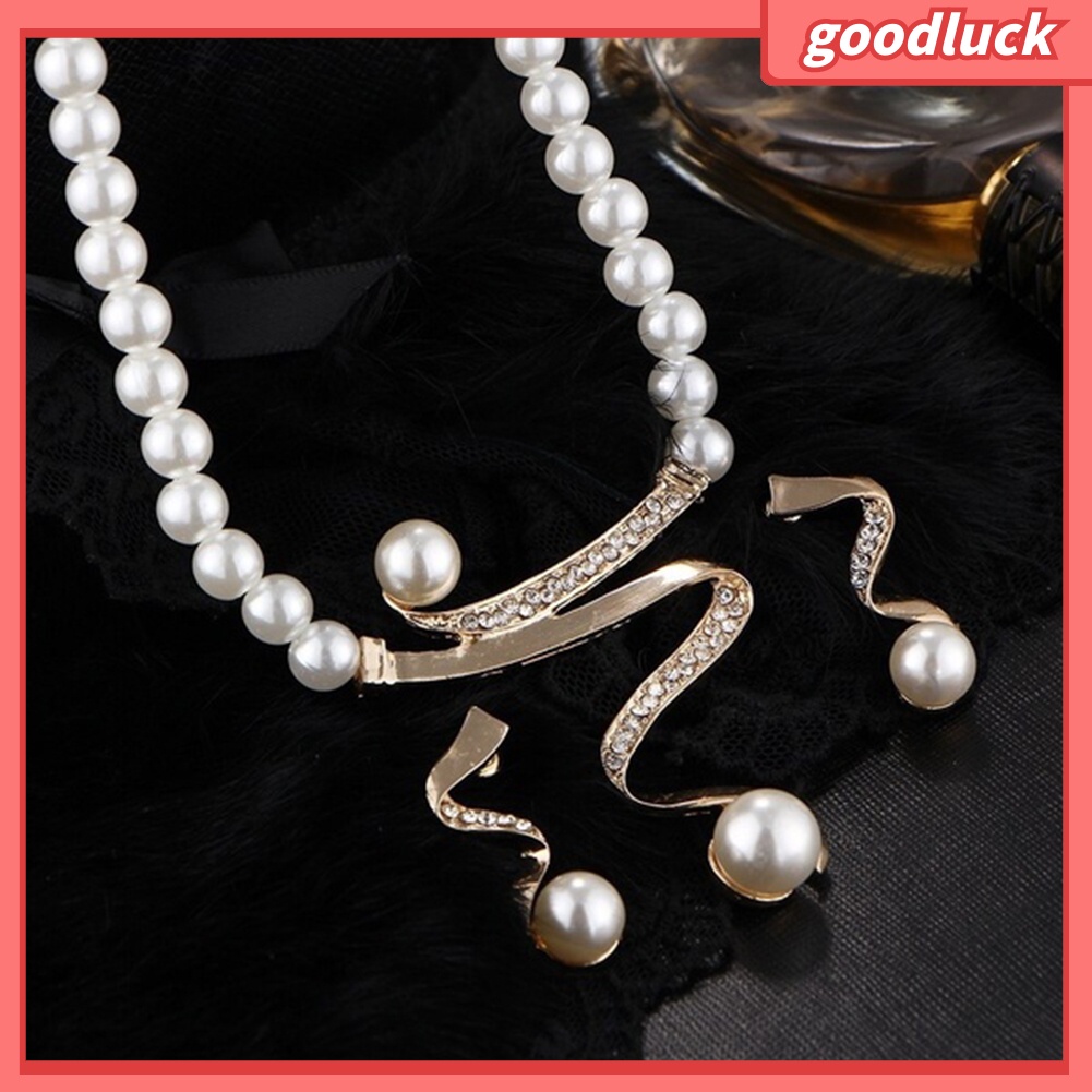 Bộ Dây Chuyền + Bông Tai Đính Đá / Ngọc Trai Nhân Tạo Xinh Xắn