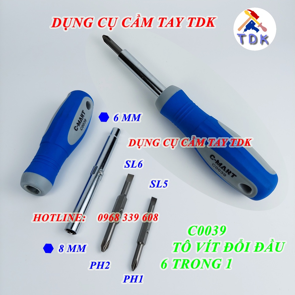 Tua vít đa năng C-Mart C0039 6 in 1 bằng thép CR-V, tô vít đổi đầu