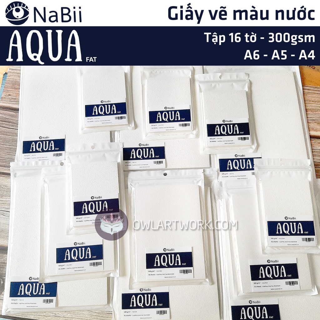 Tập lẻ - Giấy vẽ màu nước Nabii Aqua Fat 300gsm 16 tờ