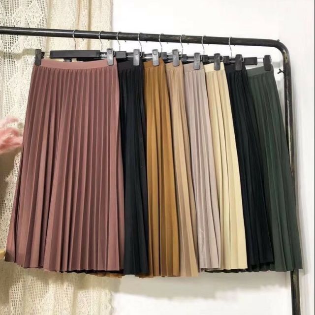 Chân váy dập li dài ánh nhũ hàng QC