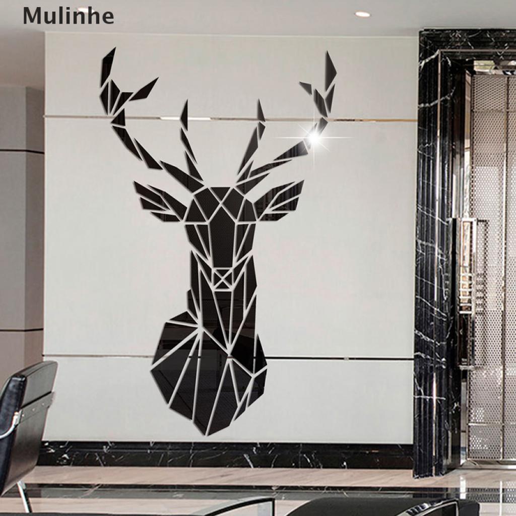 Gương Dán Tường Acrylic Hình Đầu Hươu 3D Nhiều Kích Cỡ