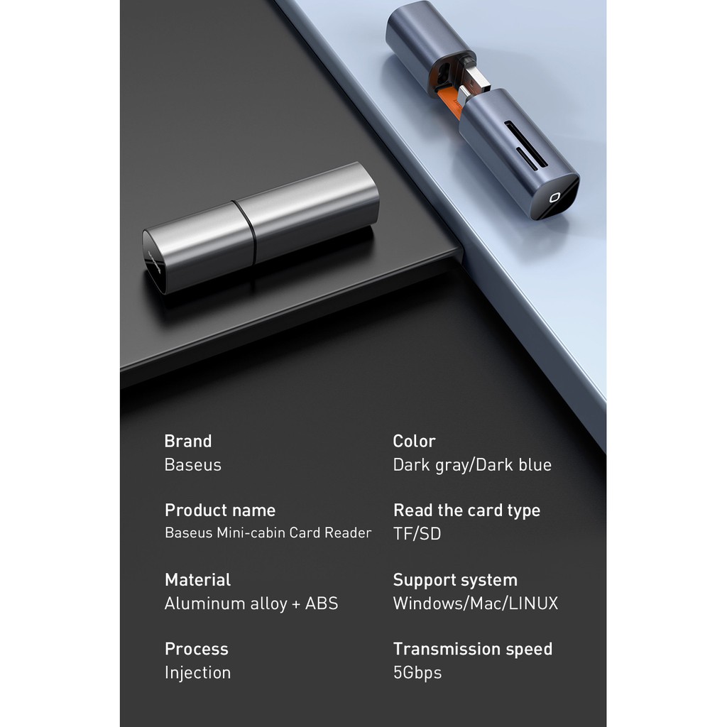 Baseus Đầu Đọc Thẻ Nhớ Usb 3.0 Type C Sang Sd Micro Sd Tf Cho Laptop