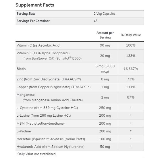 Viên Uống Hỗ Trợ Cho Da, Móng Và Tóc Chắc Khỏe Now Vegan Hair, Skin &amp; Nails 5000mg  (90 viên)