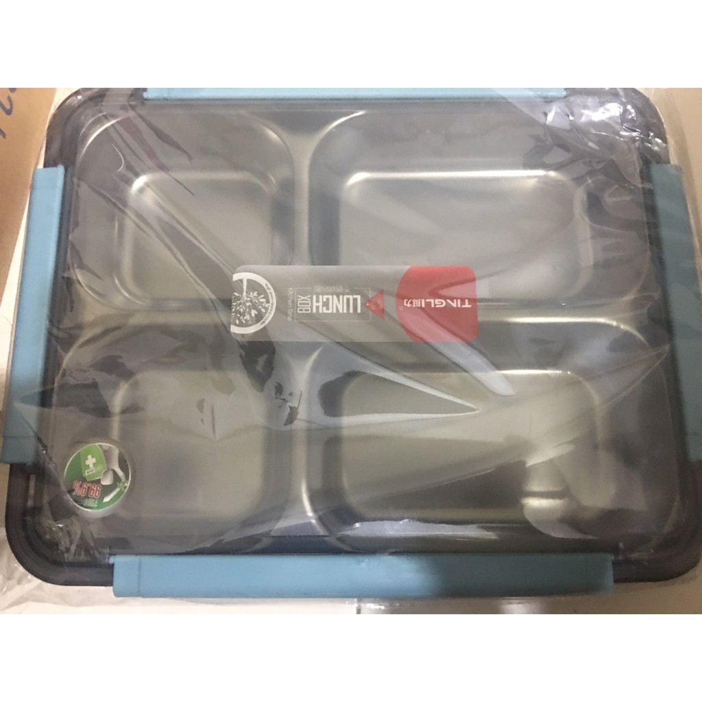 [NEW] Hộp Cơm 4 Ngăn Cách Nhiệt bằng Inox 304 (29x23x6.5cm) - Hàng đẹp, Sạch sẽ, ATVSTP