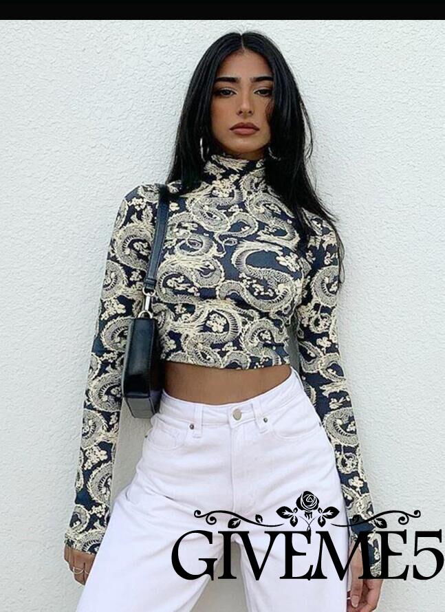 Áo Croptop Nữ Tay Dài In Hình Rồng Thời Trang