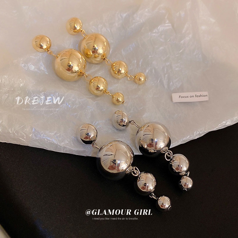 DREJEW Bông Tai Kim Loại Đính Hạt Tròn Phối Tua Rua Phong Cách Âu Mỹ 1