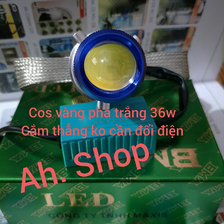 đèn led bi cầu mini đuôi công BMA V1 36w cao cấp cos vang pha trắng H4 bảo hành 12T