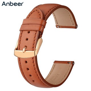 Anbeer Leather Watchband 18mm 20mm 22mm Full Grain Watch Strap with Rose Gold Buckle Fit to Samsung Galaxy