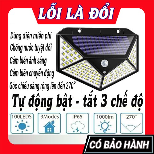 [100 BÓNG LED] Đèn Led Thông Minh Năng Lượng Mặt Trời - Cảm Biến Phát Hiện Chuyển Động - Công Nghệ Chống Nước IP 67