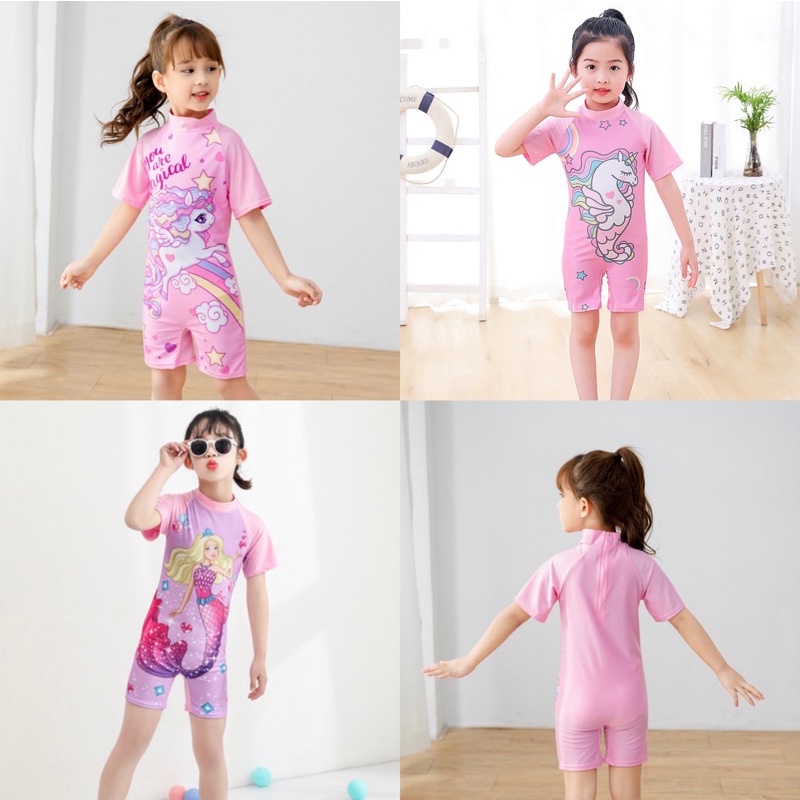 Đồ Bơi Liền Thân Ngắn Tay Nhập Khẩu Cao Cấp Dành Cho Bé Gái Từ 3-12 Tuổi