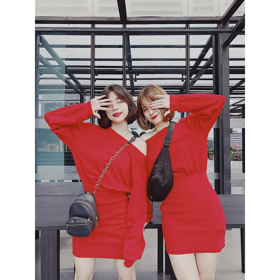 Đầm liền tay dài phồng phối bo | BigBuy360 - bigbuy360.vn