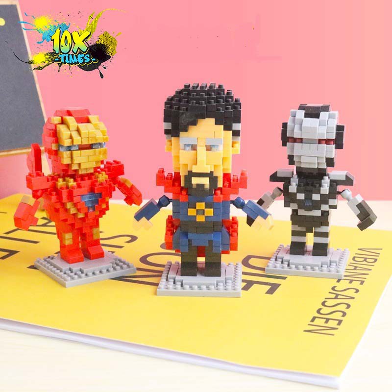 (size 10cm ) lego 3D xếp hình siêu nhân anh hùng marvel dễ thương, đồ chơi sáng tạo trẻ em, quà sinh nhật bé trai