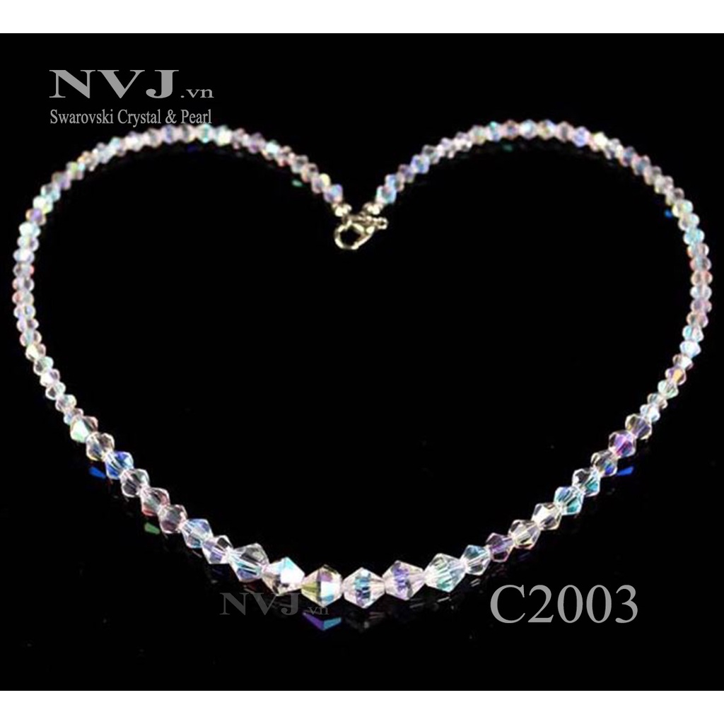 Vòng cổ pha lê Swarovski hạt nón xilion crystal bead 5328 001AB, khóa bạc 925 - PhaleAo, trang sức NVJ