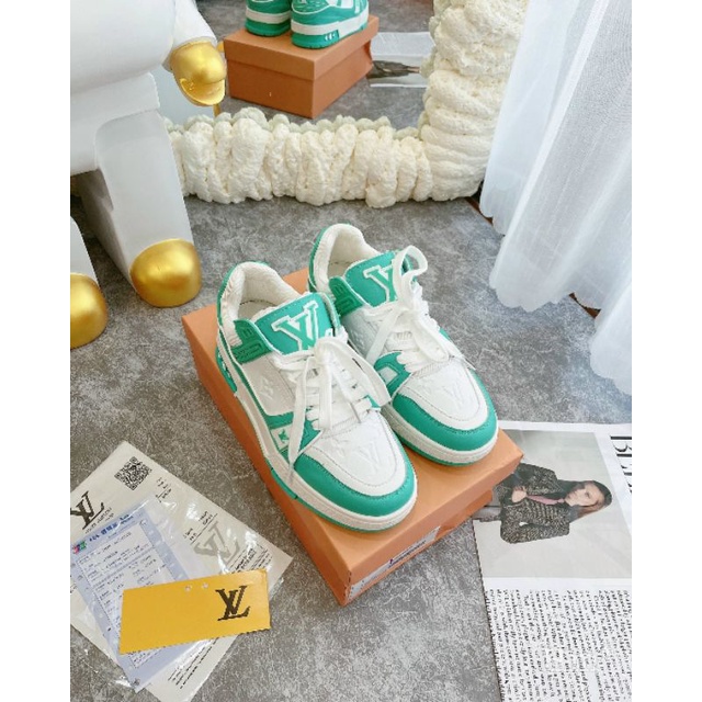 Hm(ẢNH THẬT) Giày Thể Thao Nữ Xanh Lá Kem Da Mềm Êm Fullbox Bill Túi Hãng Cao Cấp