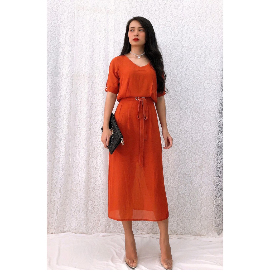 Đầm dự tiệc form dài voan chiffon xẻ tà sang trọng S&amp;M - GR0144
