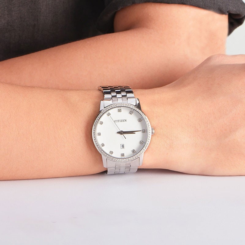 Đồng Hồ Nam Citizen Đính Đá Swarovski Dây Thép Không Gỉ BI5030-51A - Mặt Trắng