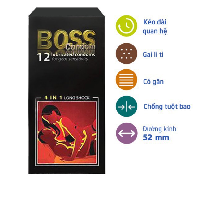 [Che Tên Sản Phẩm Khi Giao] BAO CAO SU BOSS 4 IN 1 Gân ( Chính Hãng ) xịn