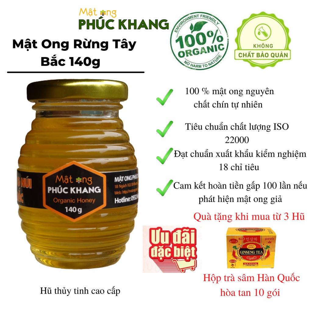 Mật ong rừng Tây Bắc Phúc Khang 140G -  Thu hoạch tự nhiên - Đạt chuẩn xuất khẩu - Không nhiễm hóa chất , Kháng sinh