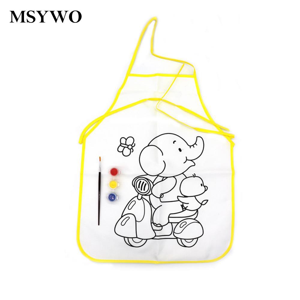 msywo07 Kids Children Oil Painting Graffiti Apron Kit 1 Set Kitchen Art Class Acrylic Paint Hot