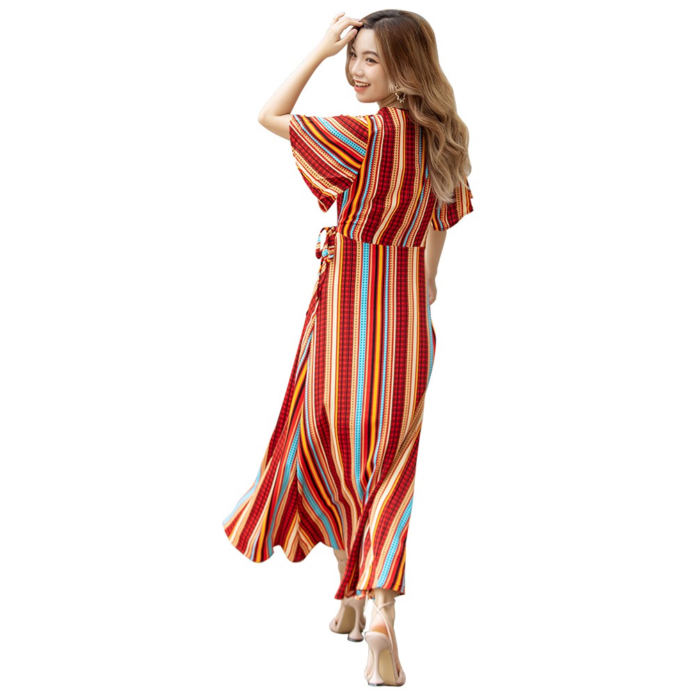 Váy Maxi Nữ Đi Biển Vải Lụa Sọc Nhiều Màu 46-58 kg - MEEJENA - 3834