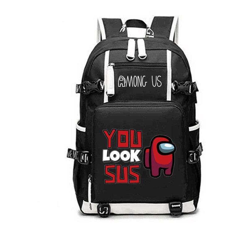 Balo 2 Vạch Kẻ Trắng in hình AMONG US game anime chibi đi học thời trang độc đáo