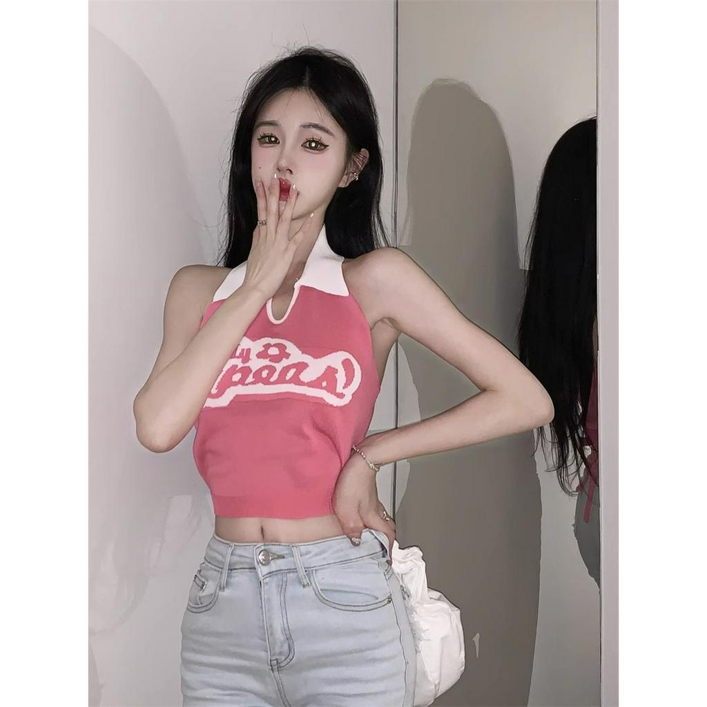 Áo Croptop Dệt Kim Sát Nách Cổ V Hở Lưng Ôm Dáng Thời Trang Mùa Hè Cho Nữ