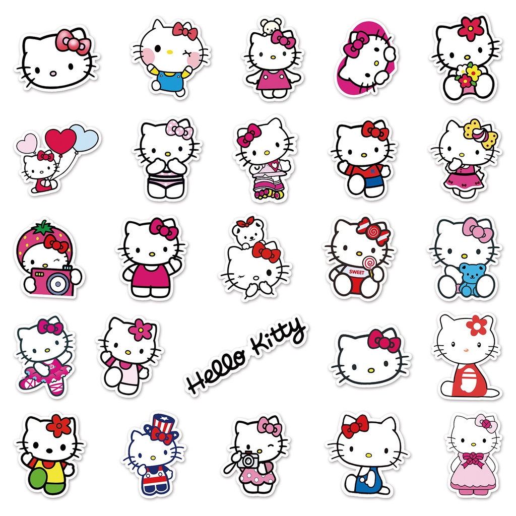Combo 30 Sticker Chống Nước Decal Dán Điện Thoại Laptop Mũ Bảo Hiểm Vali Guitar Bình Nước Sổ Tay [MÈO KITTY]