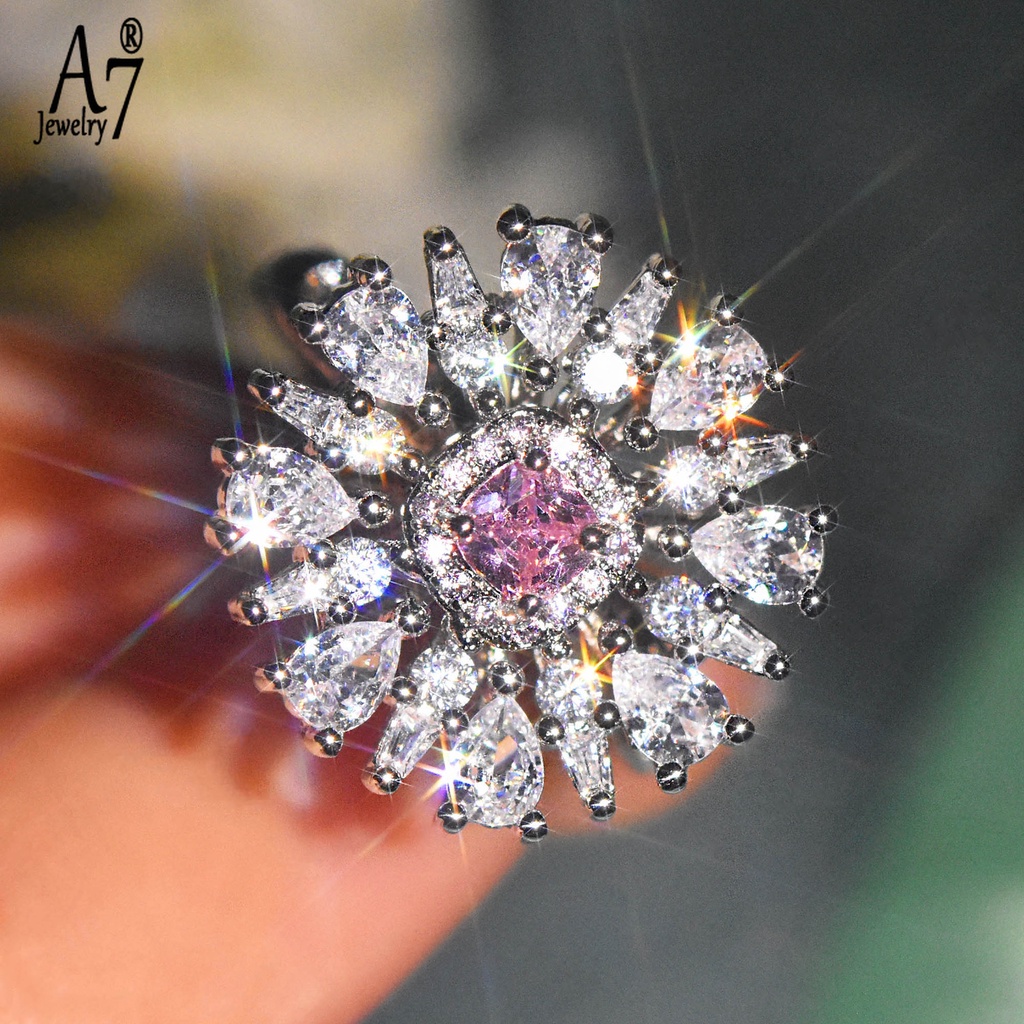 Nhẫn Bạc A7 S925 Đính Đá Zircon Hồng Dễ Thương