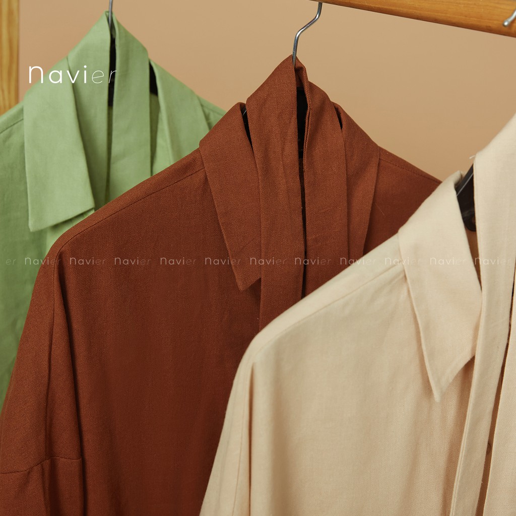 ĐẦM SƠ MI NỮ DÁNG DÀI SUÔNG KÈM DÂY ĐAI PHONG CÁCH ULZZANG - LINEN SHIRT DRESS D03 NAVIER | BigBuy360 - bigbuy360.vn