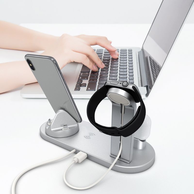 Đế Sạc Nhanh Không Dây 4 Trong 1 Qi Cho Điện Thoại Iphone 8 X XS