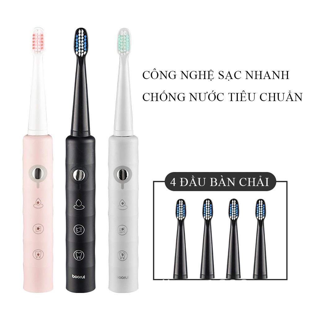 △☽Bàn chải đánh răng điện, sạc pin động cơ rung siêu âm, 6 chế độ, chống nước toàn thân an