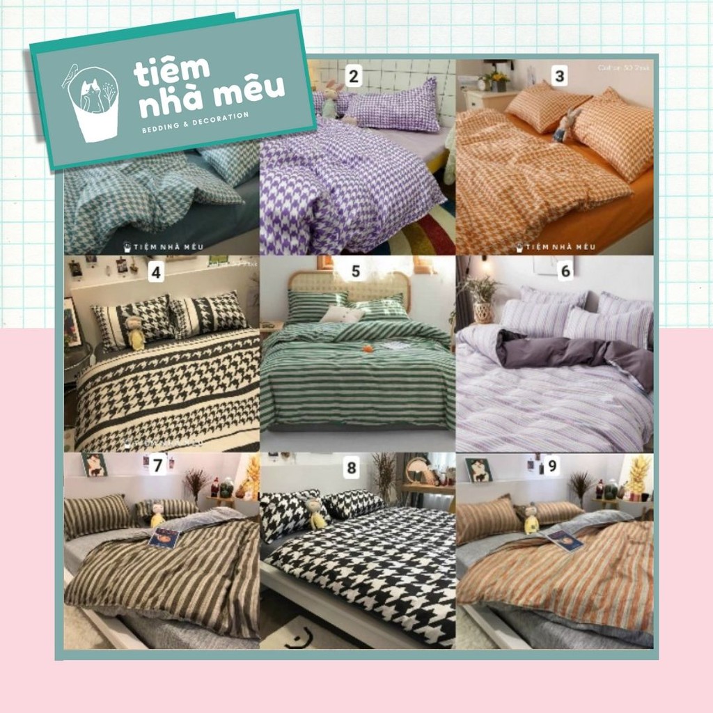 Bộ Chăn Ga Gối Cotton 3D✨ m6/m8/2m-Tiệm Nhà Mêu✨Set 4 Món Poly Siêu Đáng Yêu Bedding - Decor Hàn Quốc ( V0L2)