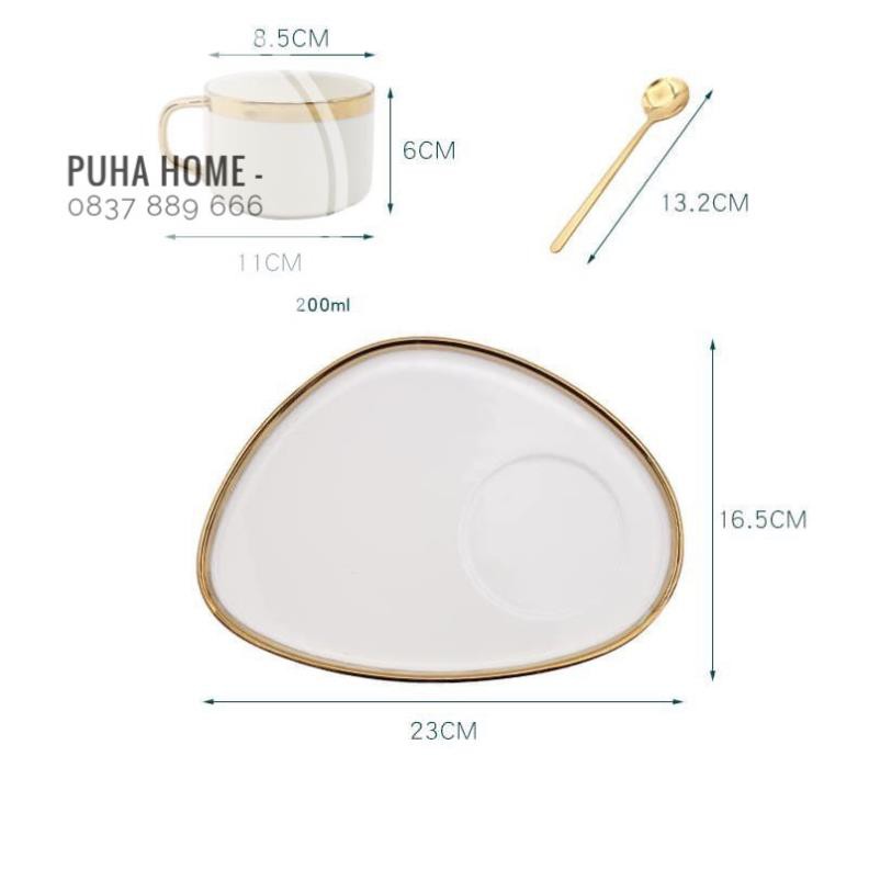 Set cốc cà phê và đĩa ăn sáng decor ♥️ ♥️ set cốc đĩa sứ kèm thìa mạ vàng phong cách Bắc Âu