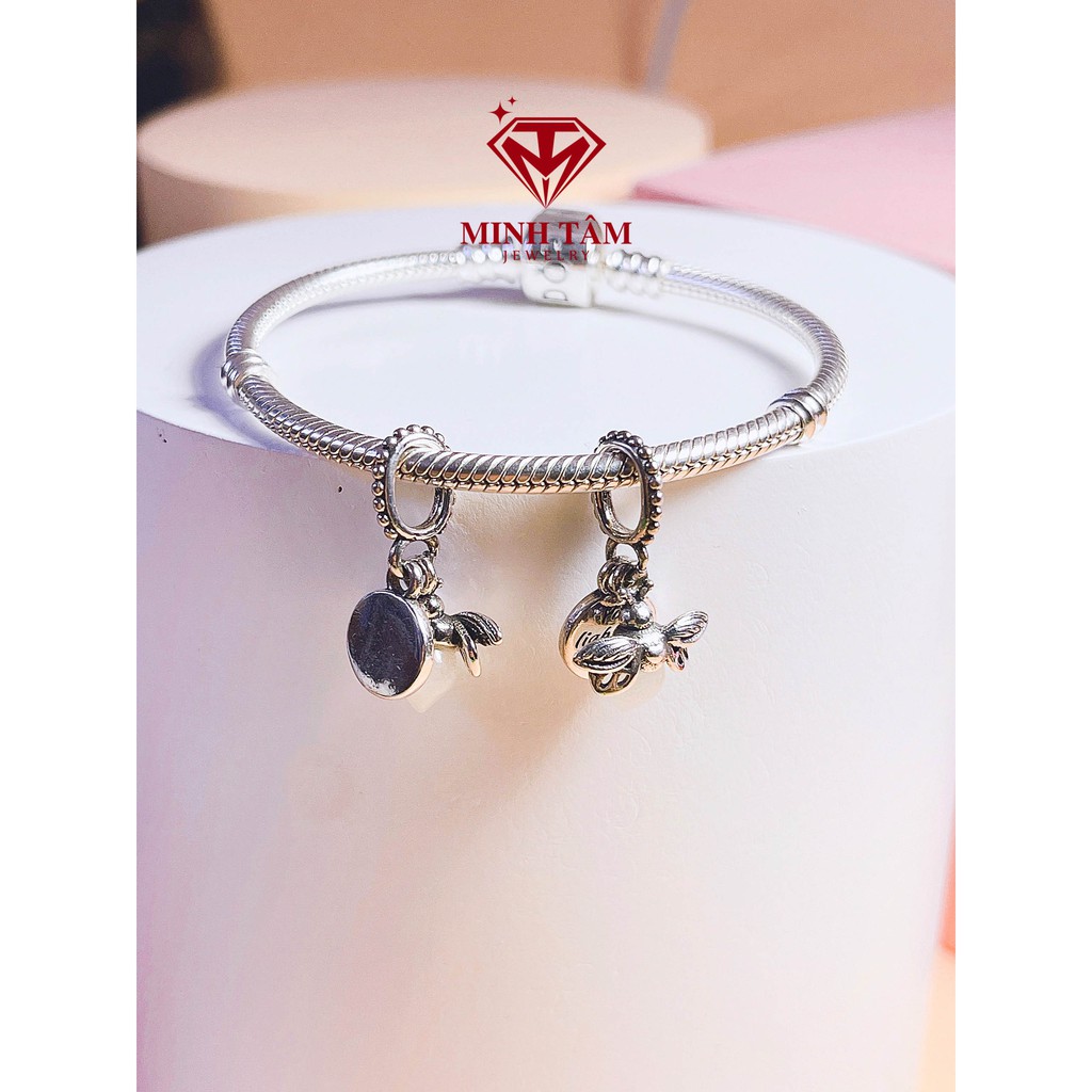 Charm bạc thái tròn nạm đá, Charm Pan bạc 925 gắn đá-Minh Tâm Jewelry