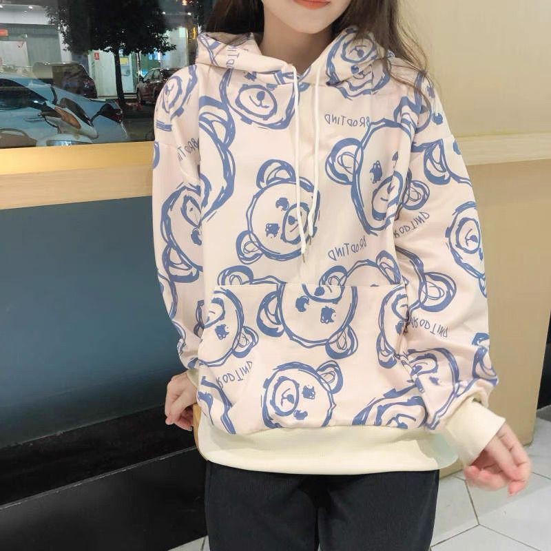 Áo khoác hoodie vải mềm hoạ tiết gấu đáng yêu thoải mái thời trang mùa thu dành cho nữ | BigBuy360 - bigbuy360.vn