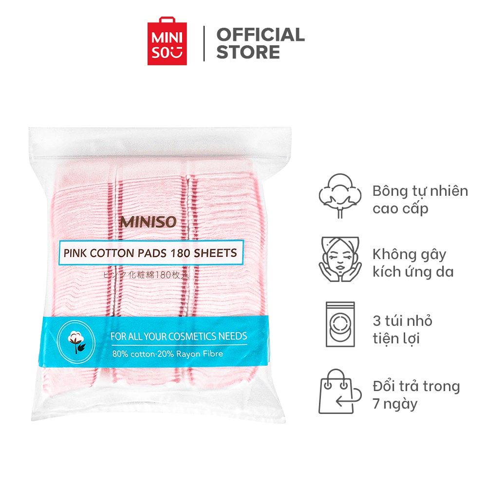 Bông Tẩy Trang Hồng 180 Miếng Miniso Cao Cấp Chất Bông Tự Nhiên Sạch Da Mềm Mại - Hàng Chính Hãng