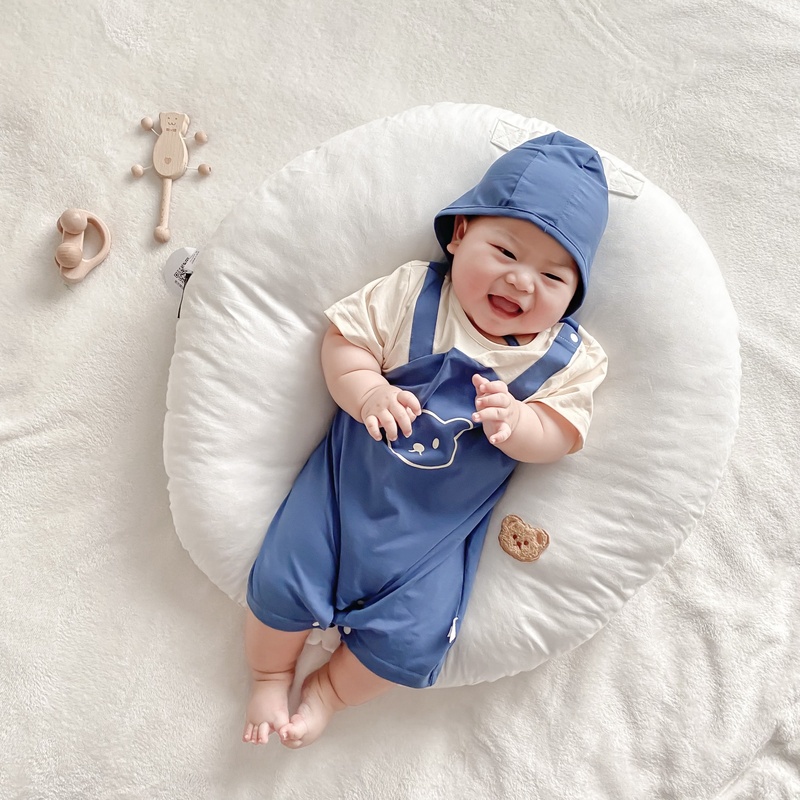 Bodysuit cho bé trai bé gái mẫu body yếm kèm mũ chất thun mềm min cho trẻ từ 3-12kg