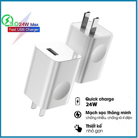 [Mã 2404EL10K giảm 10K đơn 20K] Cốc sạc Baseus cổng USB hỗ trợ sạc nhanh 24W QC3