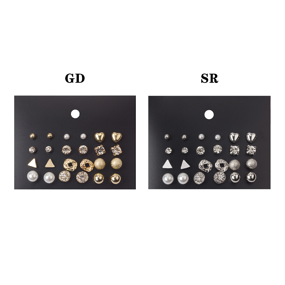 Set 12 cặp khuyên tai đính đá zircon và ngọc trai kiểu dáng thời trang dành cho nữ