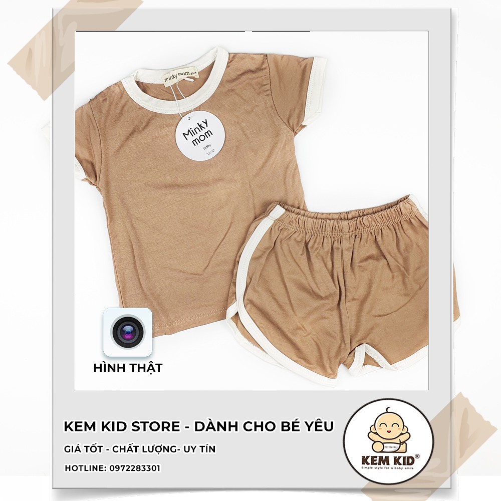 Bộ Minky Mom cộc trơn viền trắng màu vải mát, mềm mịn thấm hút mồ hôi cho bé